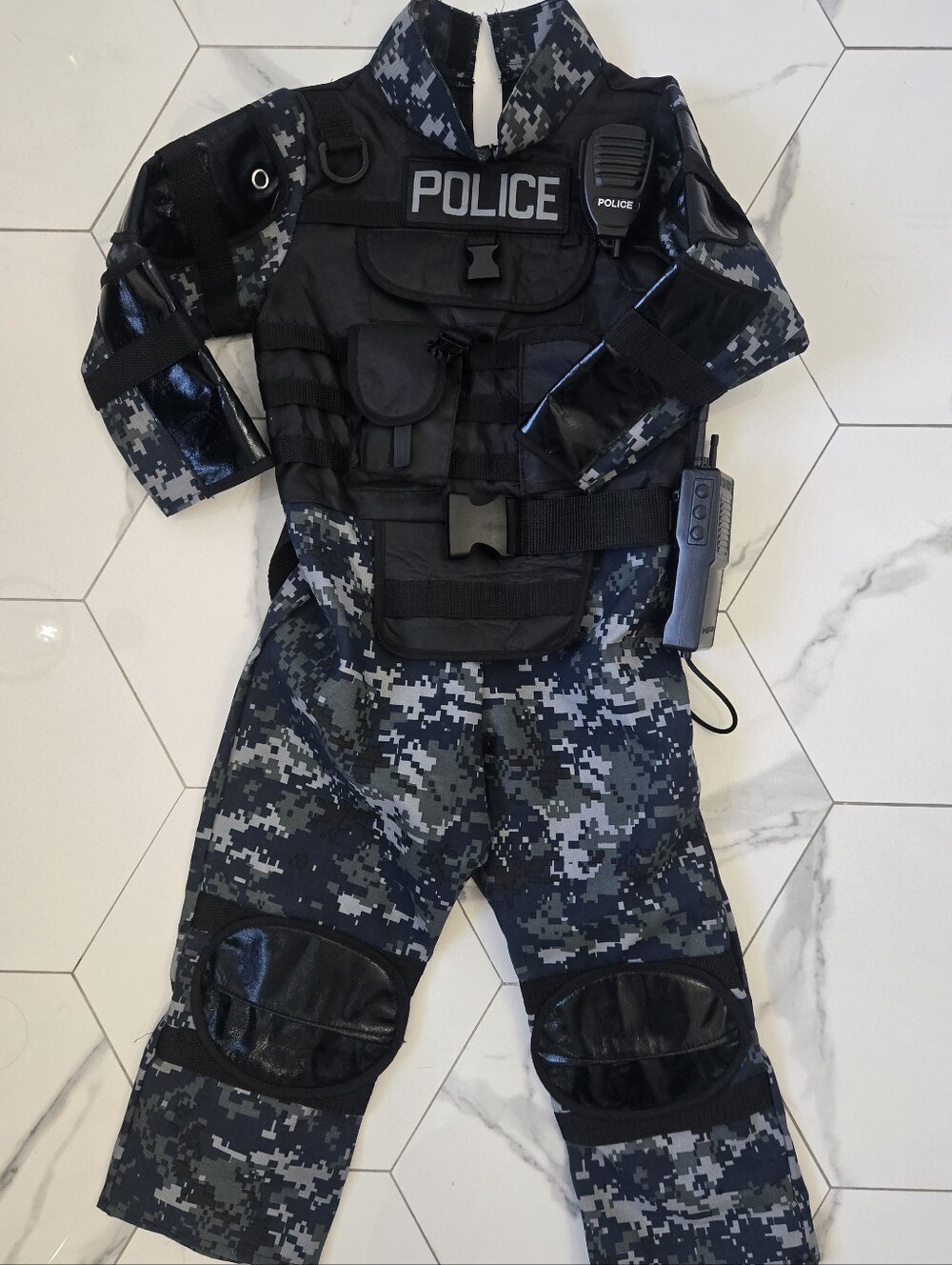Kids Police Tactical Halloween Costume - Black & Gray Camouflage